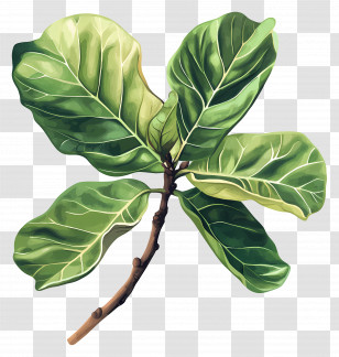 Fiddle Leaf Fig - Green Botanical Leaves Illustration Transparent PNG