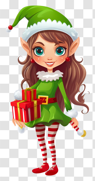 Female Elf - Christmas Elf Holding Presents Transparent PNG