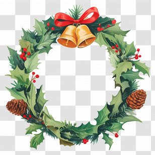 Christmas Frame Round - Decorative Christmas Wreath With Bells Transparent PNG