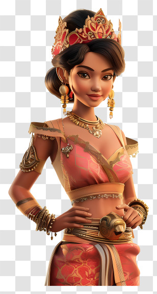 Cambodian Woman Cartoon - Animated Woman In Traditional Attire Transparent PNG