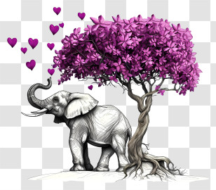 Valentine Elephant Sketch Line - Elephant With Heart Tree Transparent PNG