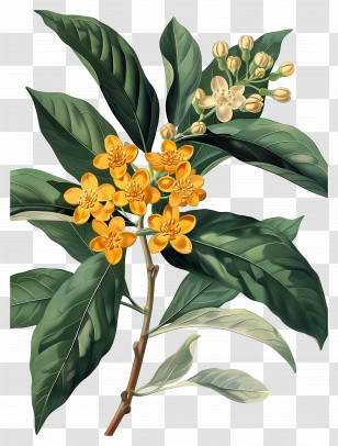 Osmanthus Flower - Yellow Flowering Plant Botanical Illustration Transparent PNG