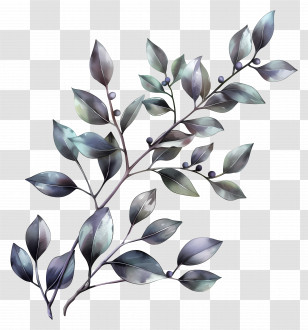 Sprig With Leaves - Dark Plant With Leaves And Branches Transparent PNG
