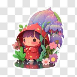 Whimsical Girl
 - Cute Girl In Red Hood With Flowers And Umbrella Transparent PNG