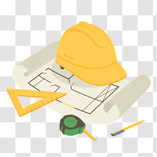 Construction Site - Drawing Tools And Yellow Safety Helmet Transparent PNG