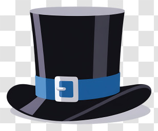 Pilgrim Hat - Elegant Black Top Hat With Blue Band Transparent PNG