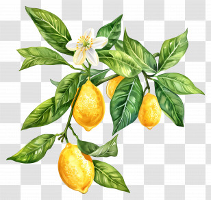 Lemon Branch - Yellow Lemons On A Green Branch Illustration Transparent PNG