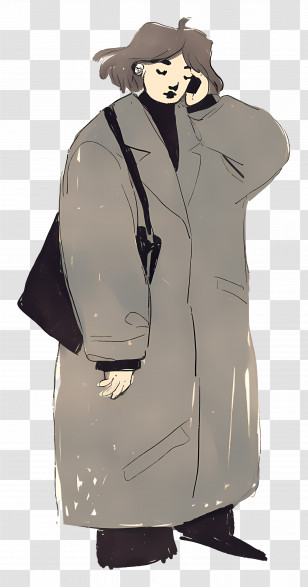 Woman Talking On Phone - Person In Long Coat Transparent PNG