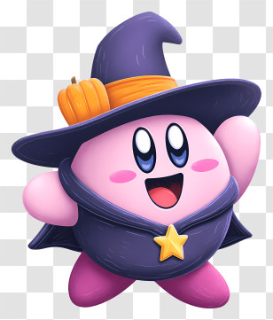 Kirby In Halloween Costume - Cute Witch Character With Pumpkin Hat Transparent PNG