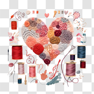 I Love Yarn Day - Heart Shape Made Of Yarn And Sewing Supplies Transparent PNG