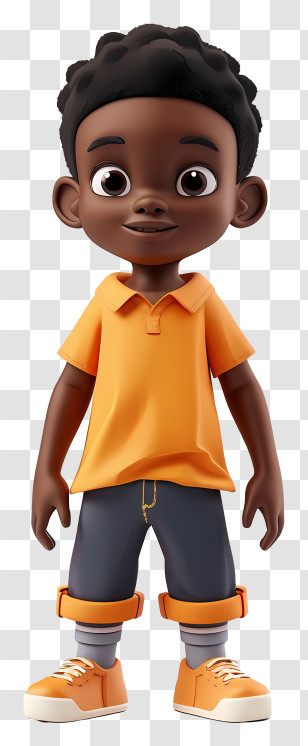 African Boy - Cartoon Boy In Orange Shirt And Pants In 3D Style Transparent PNG