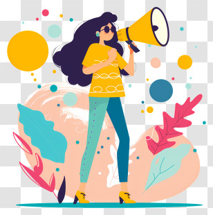 Woman With Loudspeaker - Woman Announcing With Megaphone Transparent PNG