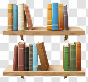 Books On Shelf - Wooden Bookshelves With Colorful Books Transparent PNG