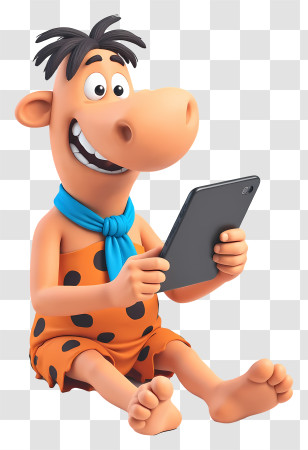 Cartoon Caveman - Cartoon Character With Tablet Transparent PNG