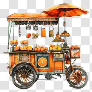 Food Cart - Orange Fruit Cart With Fresh Juices Transparent PNG