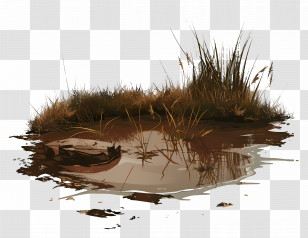 Mud Pond - Mud Puddle With Grass Setting Transparent PNG