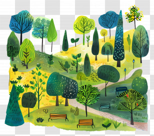 Park Greenery - Colorful Park Landscape Illustration Transparent PNG