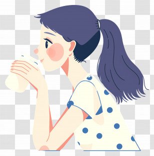 Girl Drinking Water - Girl Drinking Milk In Cartoon Style Transparent PNG