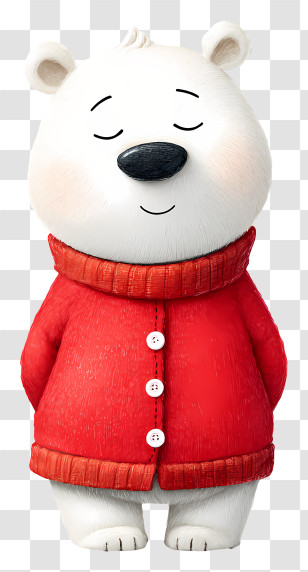 Cartoon Polar Bear - Smiling White Bear In Red Coat Transparent PNG