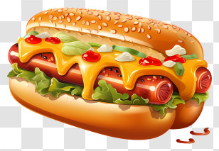Hot Dog - Double Hotdog With Cheese And Fresh Toppings Transparent PNG