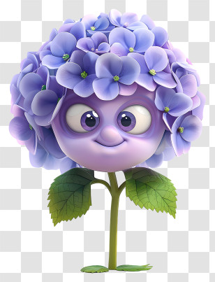3d Cartoon Flowers - Cartoon Hydrangea Flower With Smiling Face Transparent PNG