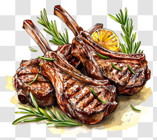 Grilled Lamb Chops - Grilled Lamb Chops With Herbs And Lemon Transparent PNG