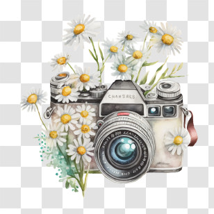 Watercolor Daisy
 - Vintage Camera With Daisies Illustration Transparent PNG
