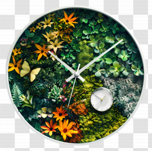 Clock - Floral Garden Wall Clock Transparent PNG