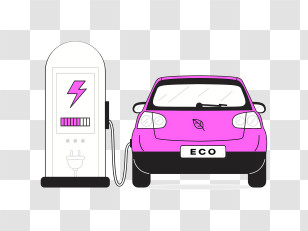 Icon - Pink Eco Car With Electric Charging Station Transparent PNG