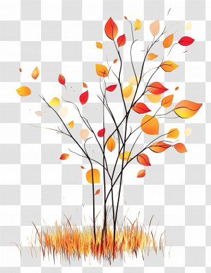 Autumn Begins - Illustration Of An Autumn Tree With Falling Leaves Transparent PNG