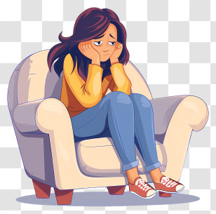 Cartoon Depression - Sad Girl Sitting In A Chair Illustration Transparent PNG