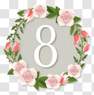 Wedding Table Number - Floral Wreath With Number 8 Design Transparent PNG