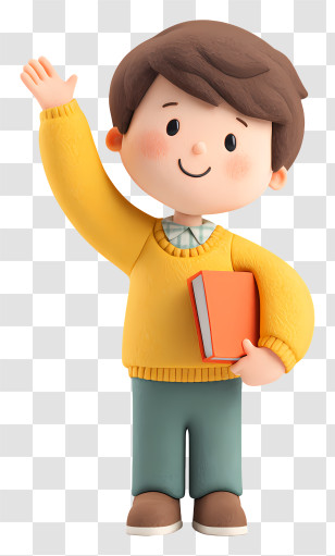 Boy Raising Hand - Boy With Book In Yellow Sweater Transparent PNG
