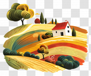Farm Landscape - Countryside House In Colorful Fields Transparent PNG
