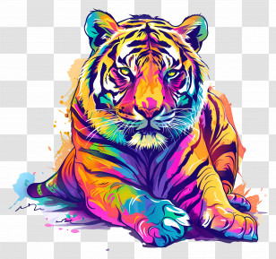 Tiger - Colorful Rainbow Tiger Illustration Transparent PNG