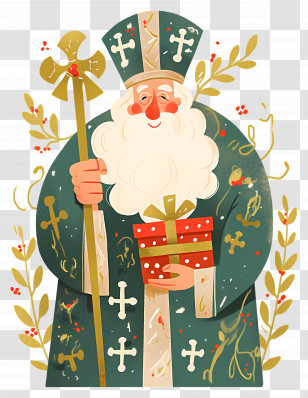 Saint Nicholas Day - Saint With Gift And Staff Transparent PNG