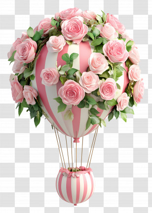 Rose Hot Air Balloon - Pink Floral Hot Air Balloon Transparent PNG