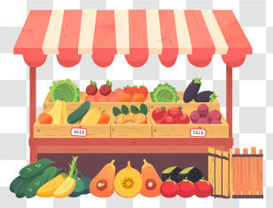 Street Shop - Colorful Fruit And Vegetable Market Stall Illustration Transparent PNG