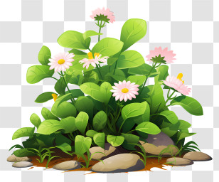 Daisy Flowers - Green Plant With Pink And White Flowers Transparent PNG