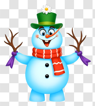 Christmas Snowman - Blue Snowman With Green Hat And Red Scarf Transparent PNG