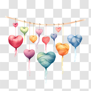 I Love Yarn Day - Colorful Yarn Heart Decorations Transparent PNG