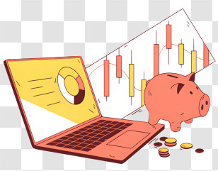 Money - Laptop And Piggy Bank With Financial Charts Transparent PNG