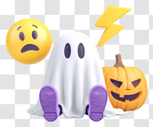 Ghost Draped In White Sheet - Cute Ghost And Jack-o'-Lantern Transparent PNG