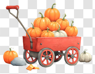 Pumpkin Wagon - Rustic Pumpkin Wagon With Hay Transparent PNG