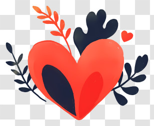 Heart Doodle - Red Heart With Leaves Transparent PNG