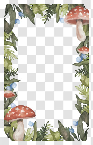Watercolor Painting - Forest Mushroom Frame With Greenery Transparent PNG