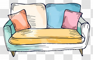 Sofa Top View - Cozy Cartoon Sofa With Pillows Transparent PNG