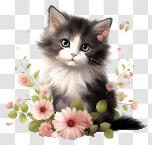 Valentine Cat - Adorable Kitten With Flowers Transparent PNG