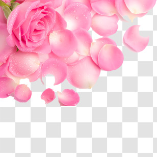 Roses - Pink Rose And Petals Decoration Transparent PNG