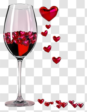 Realistic Valentine Wine Glasses - Romantic Wine Glass Filled With Hearts Transparent PNG